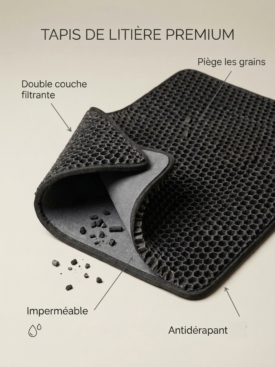Tapis de litière premium Koozy : double couche filtrante, piège les grains, imperméable, antidérapant